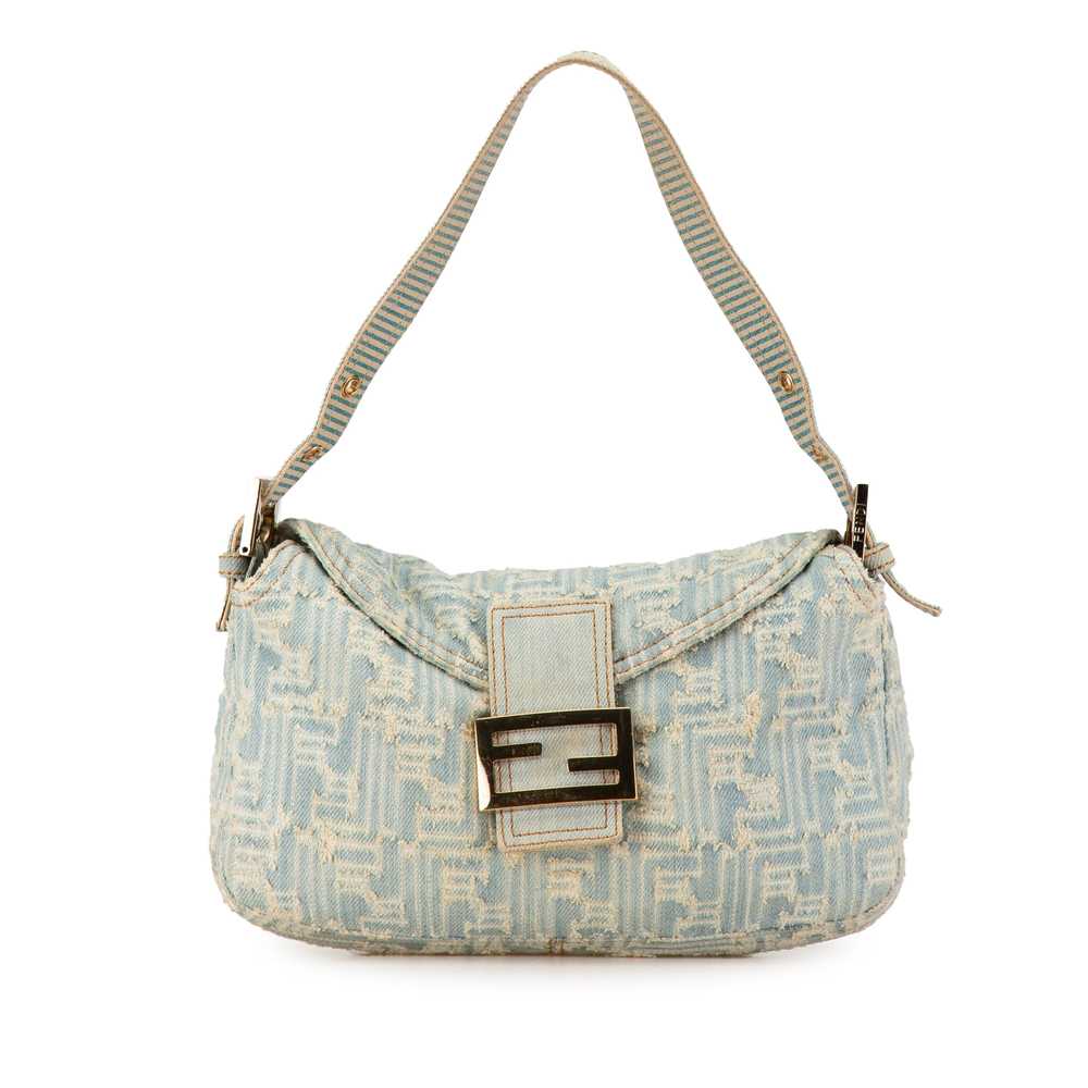 Blue Fendi Zucca Denim Double Flap Shoulder Bag - image 1