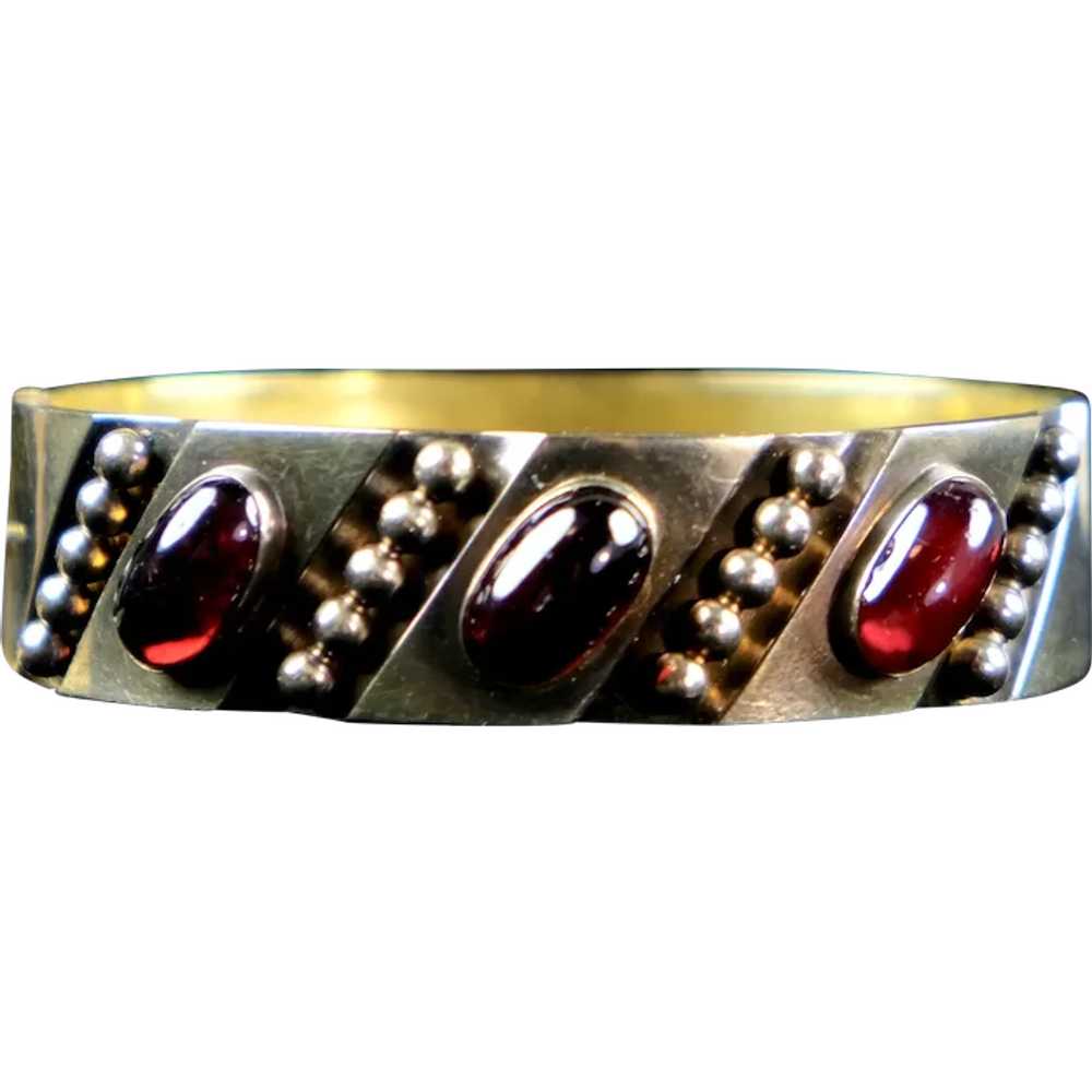 Rare Antique Victorian 14K Cabochon Garnet Bangle - image 1