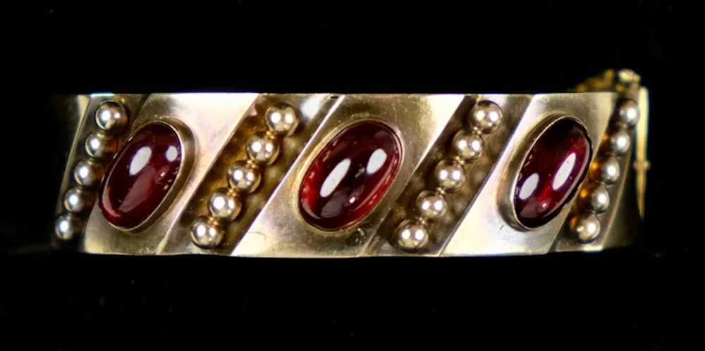 Rare Antique Victorian 14K Cabochon Garnet Bangle - image 2