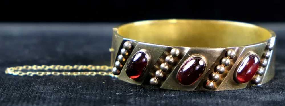 Rare Antique Victorian 14K Cabochon Garnet Bangle - image 3