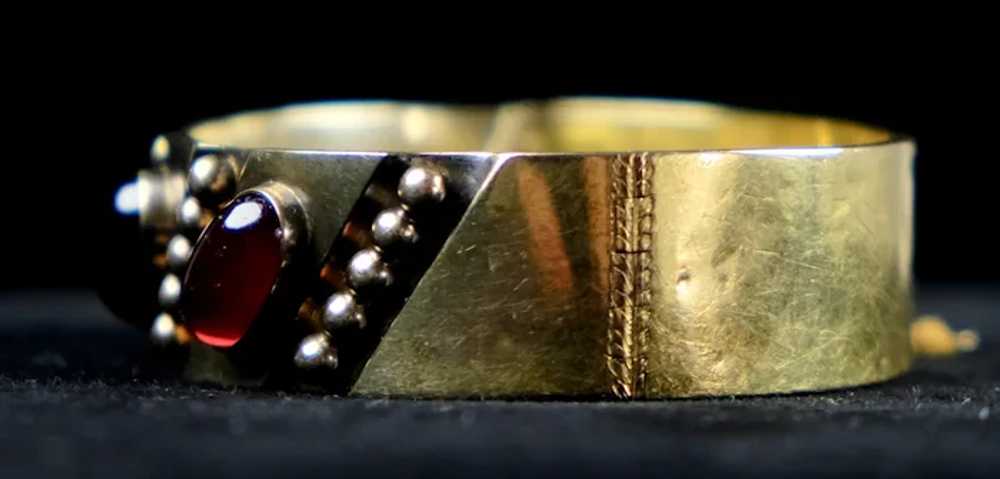 Rare Antique Victorian 14K Cabochon Garnet Bangle - image 4