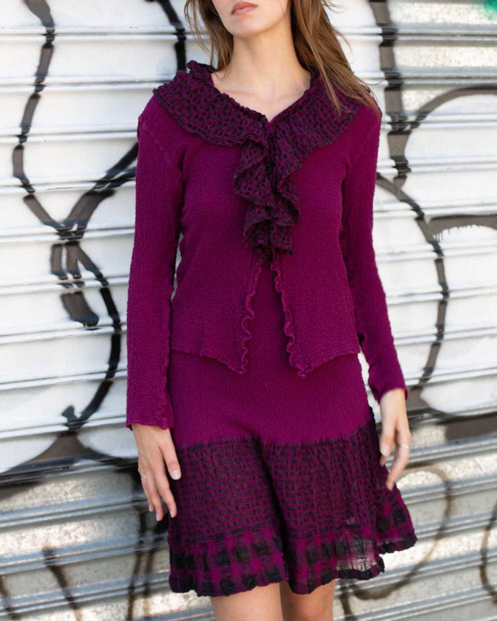 '08 Me ISSEY MIYAKE Fuchsia Crinkle Dress & Cardi… - image 1