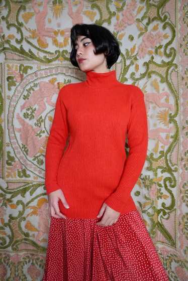 Red Silk Blend Turtleneck, S