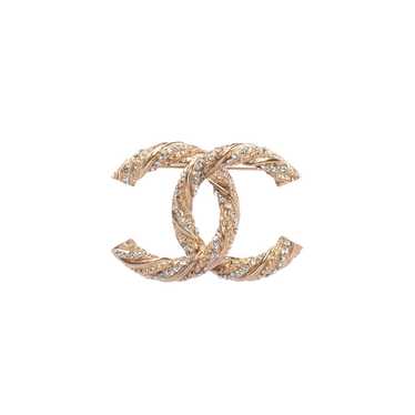 Chanel Light Gold Crystal CC Twist Brooch - image 1