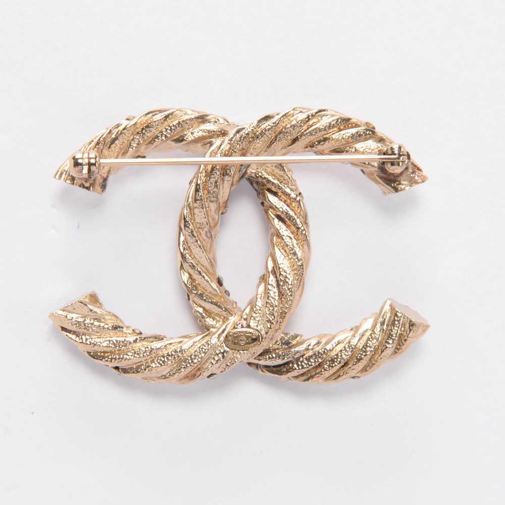 Chanel Light Gold Crystal CC Twist Brooch - image 2