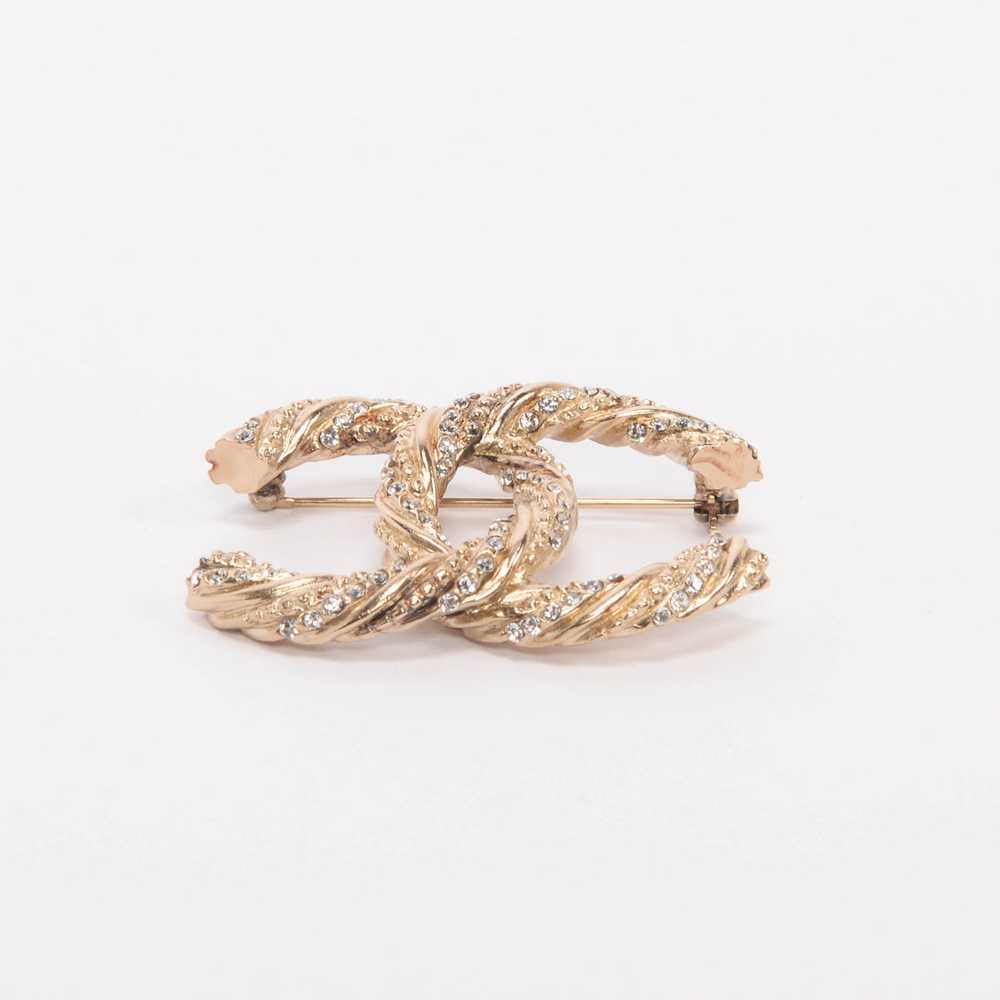 Chanel Light Gold Crystal CC Twist Brooch - image 4