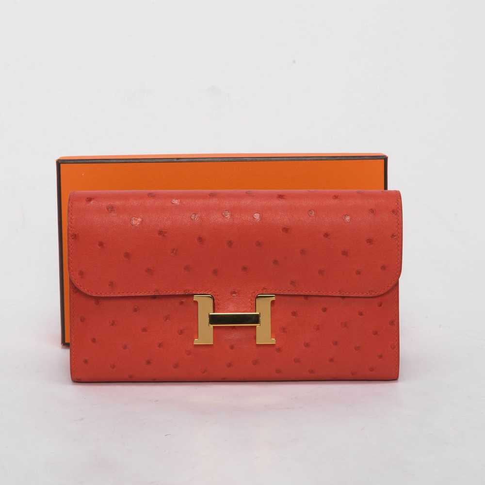 Hermes Rouge Vif Ostrich Constance Long Wallet - image 12