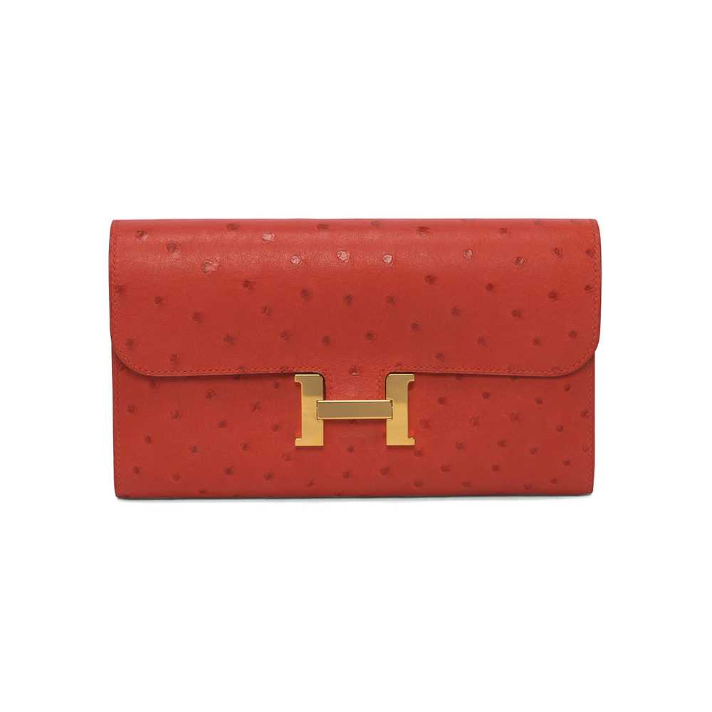 Hermes Rouge Vif Ostrich Constance Long Wallet - image 1