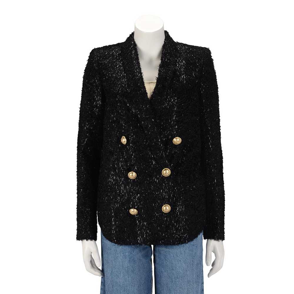 Balmain Black Fringed Lame Double Breasted Blazer… - image 1