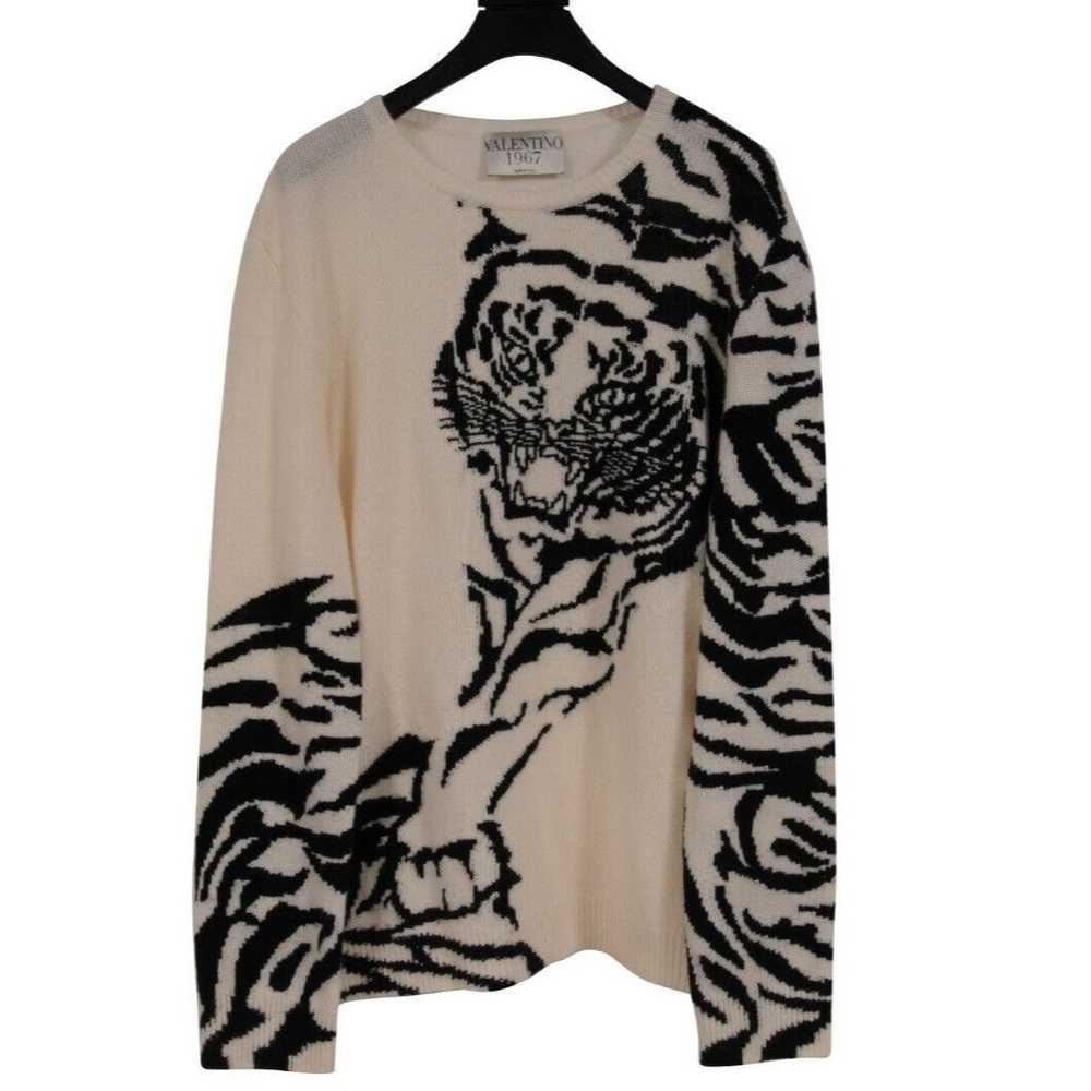 Valentino Intarsia Tiger Ivory Tan Black Wool Cas… - image 1