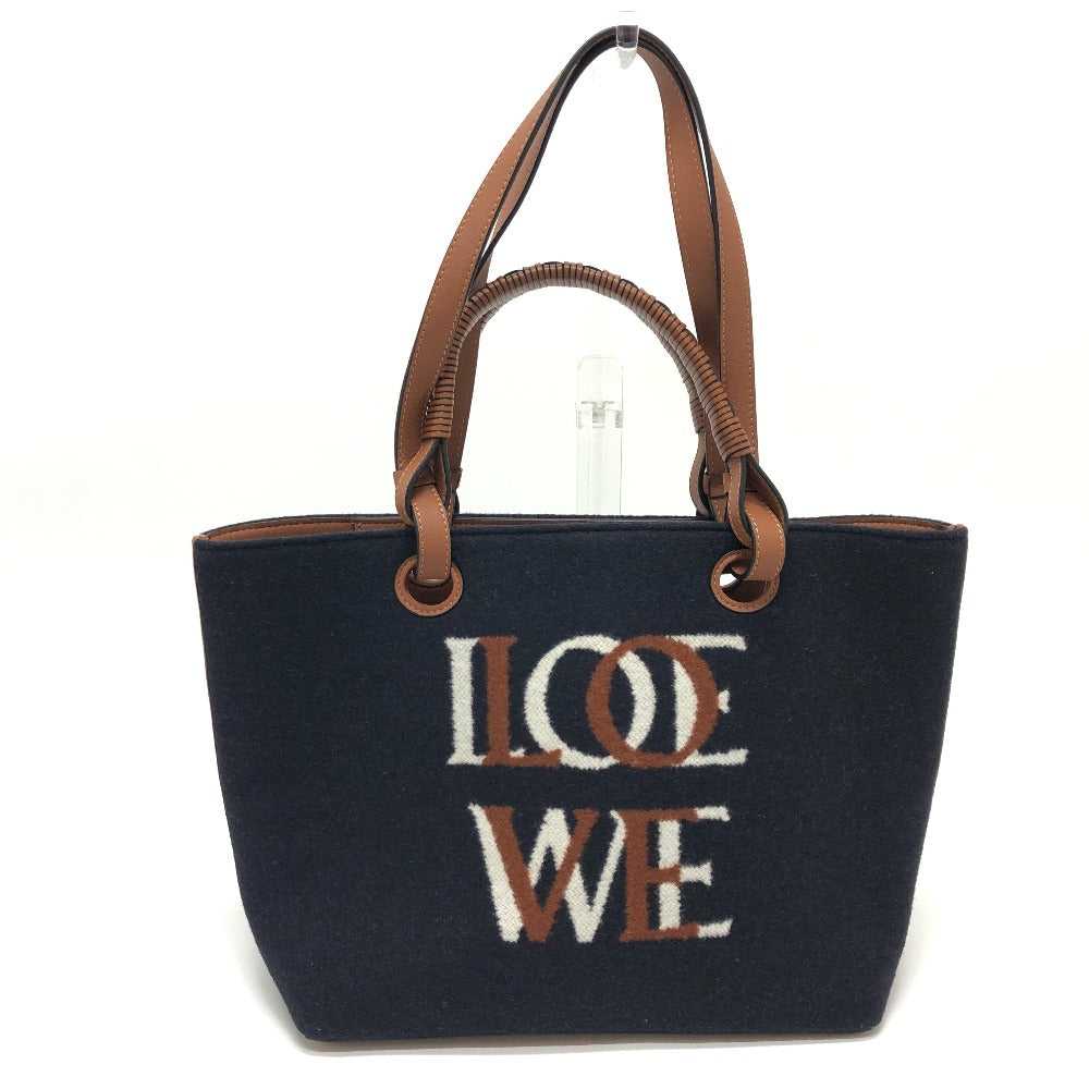 LOEWE Tote Bag A717S72X13 Wool, Leather Navy LOVE… - image 1