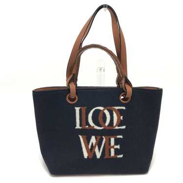 LOEWE Tote Bag A717S72X13 Wool, Leather Navy LOVE… - image 1