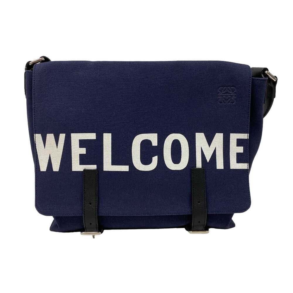 LOEWE Shoulder Bag Canvas, Leather Navy Messenger… - image 9