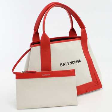 BALENCIAGA 339933 Navy kabas S Tote Bag canvas wh… - image 1