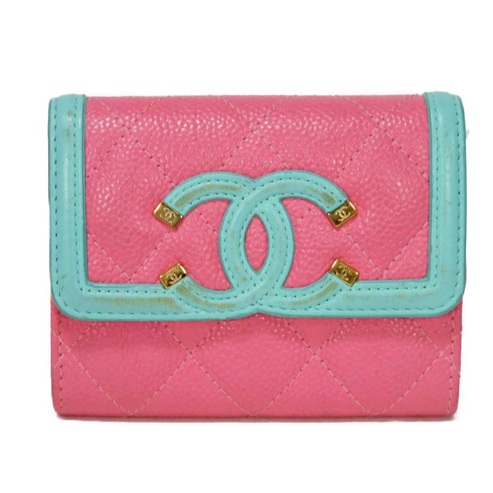 CHANEL Card Case Grained calfskin (embossed) Pink… - image 1