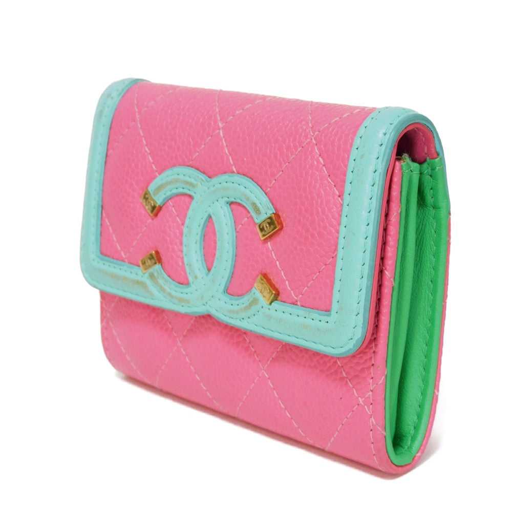 CHANEL Card Case Grained calfskin (embossed) Pink… - image 2