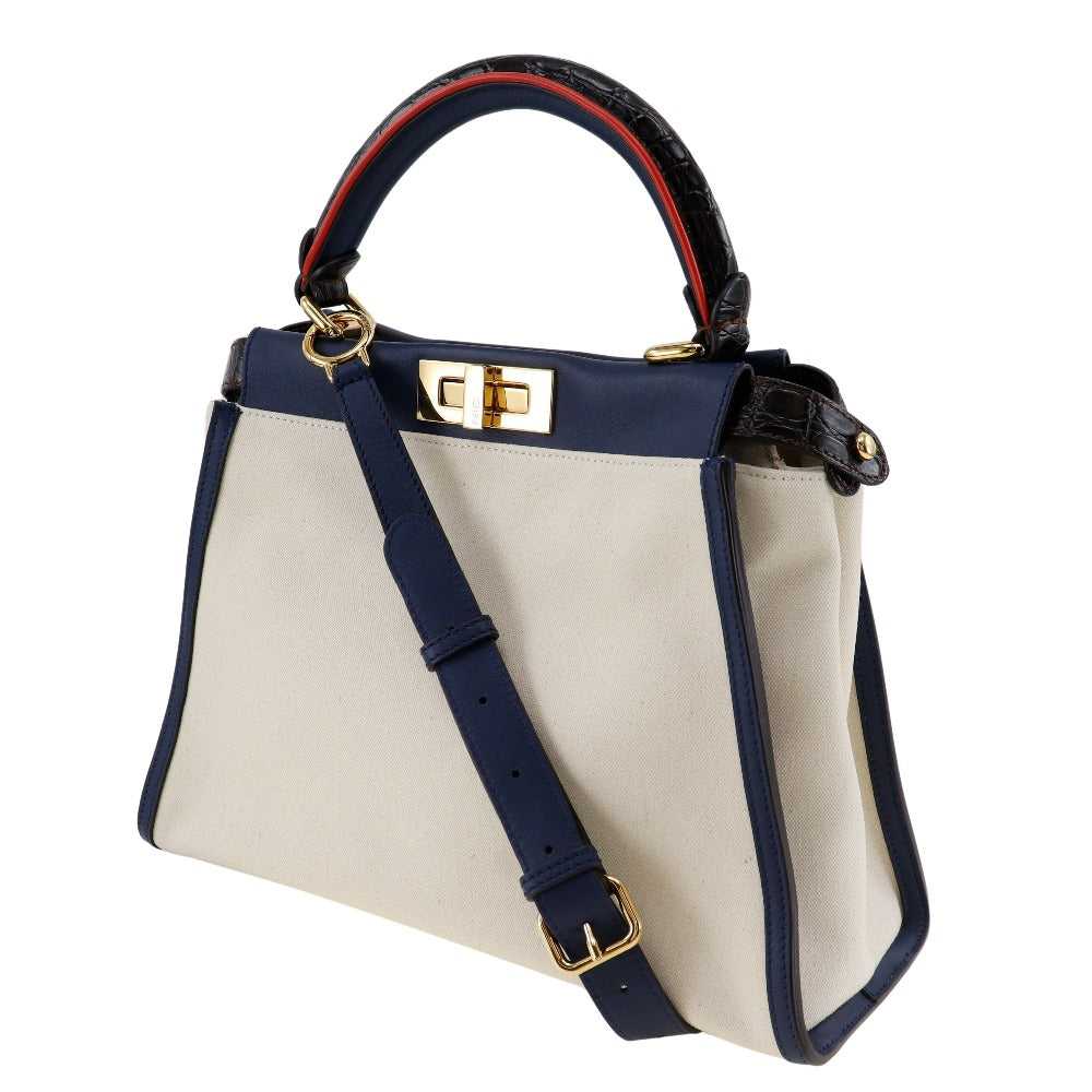 FENDI Handbag 8BN290 Canvas, Calfskin White / nav… - image 2