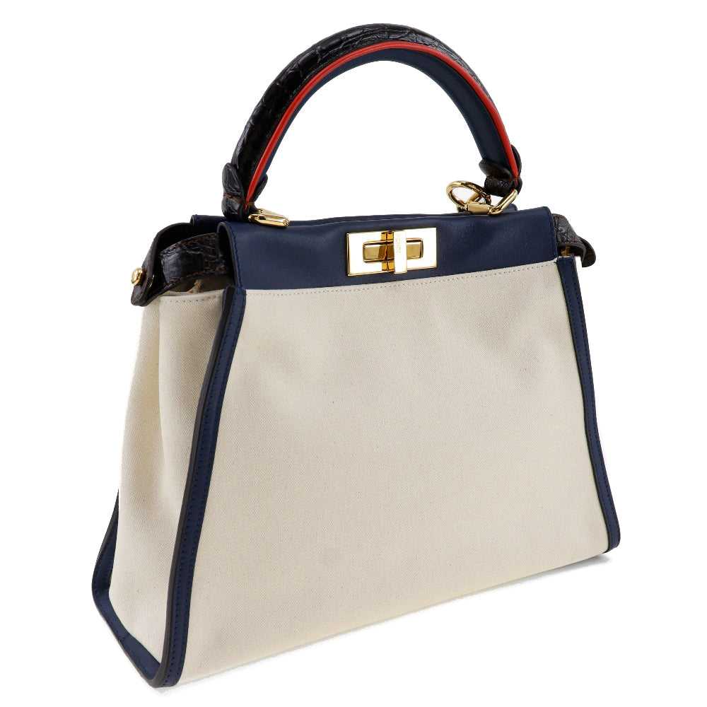 FENDI Handbag 8BN290 Canvas, Calfskin White / nav… - image 3