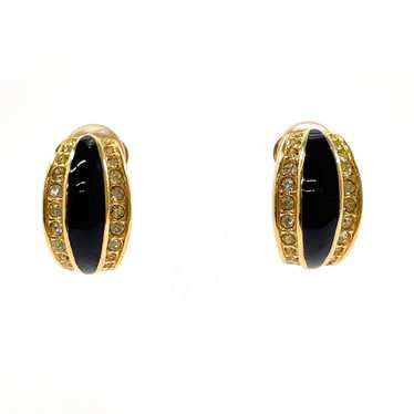 Christian Dior Earring Metal, Rhinestone gold vin… - image 1