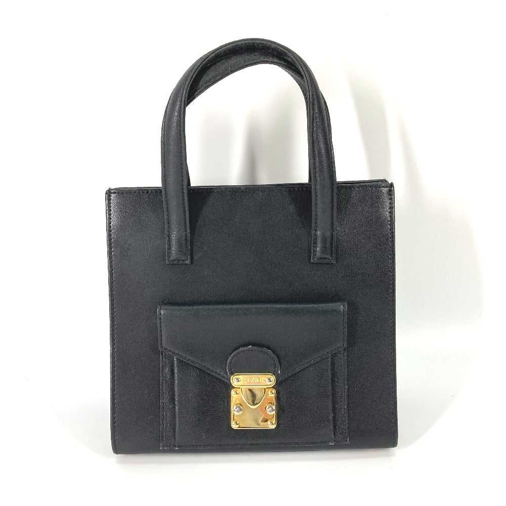 FENDI Tote Bag leather black vintage logo Women U… - image 1