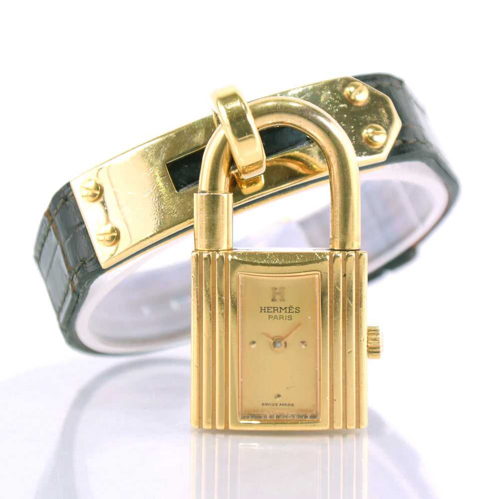 HERMES Watches Quartz Leather, Plated Gold black … - image 1