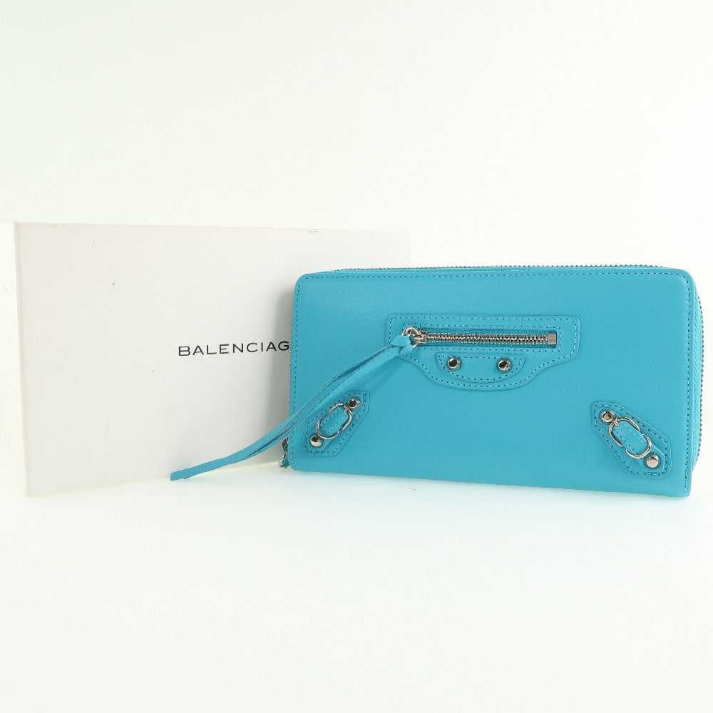 BALENCIAGA Long Wallet Purse Calfskin Blue Zip Ar… - image 10