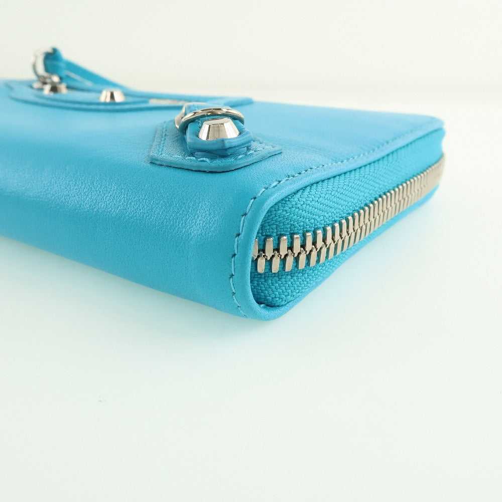 BALENCIAGA Long Wallet Purse Calfskin Blue Zip Ar… - image 5