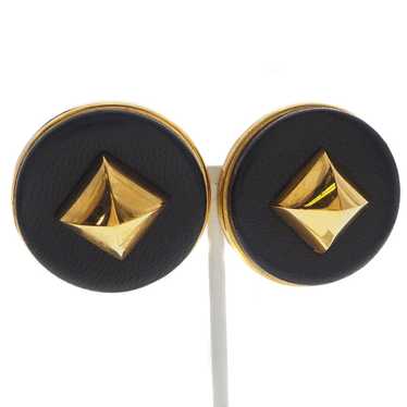 HERMES Earring Plated Gold , Leather gold Medor Wo