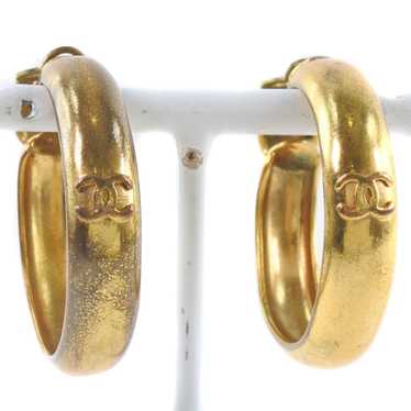 CHANEL Earring Plated Gold gold hoop COCO Mark Wo… - image 1