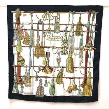 HERMES scarf silk Navy Pasementerie string decora… - image 1