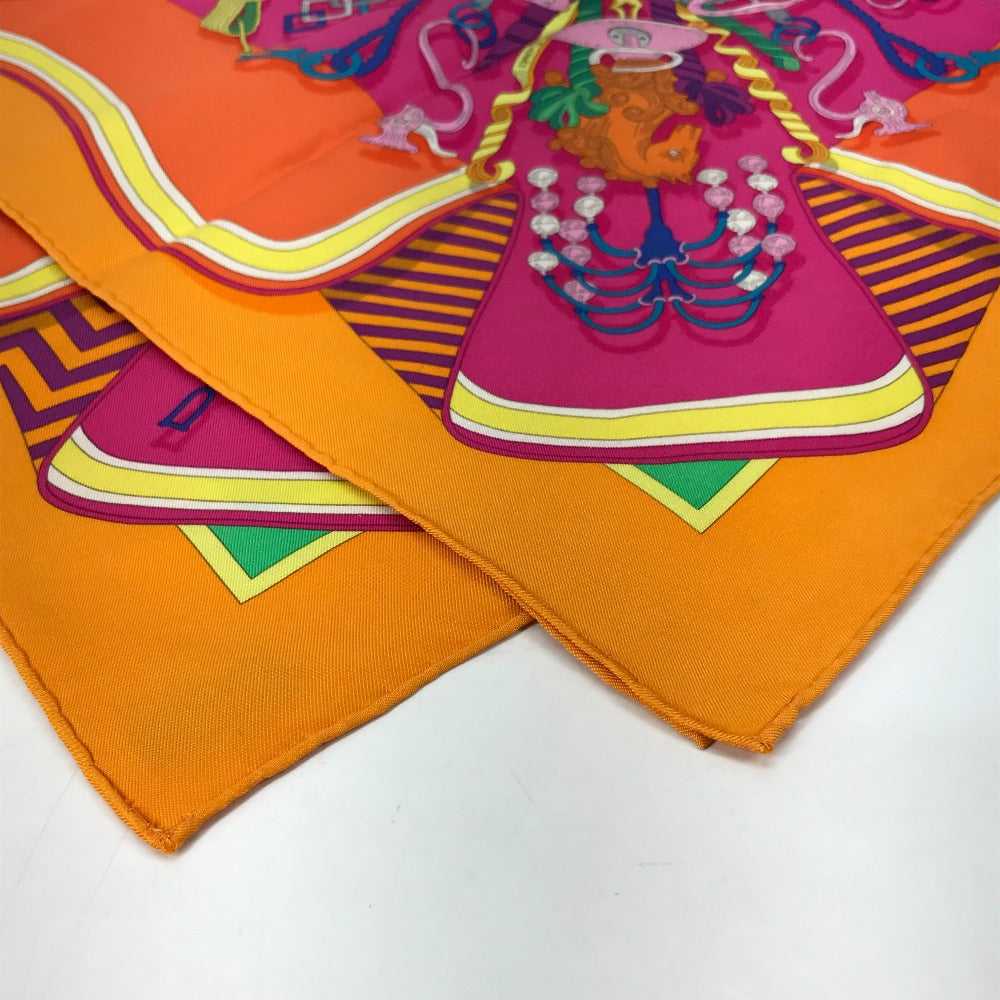 HERMES scarf silk Orange BOUQUETS SELLIER Women U… - image 10