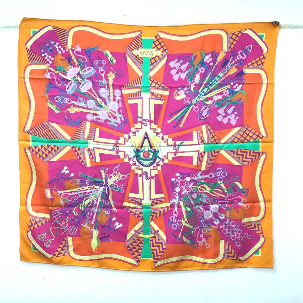 HERMES scarf silk Orange BOUQUETS SELLIER Women U… - image 2