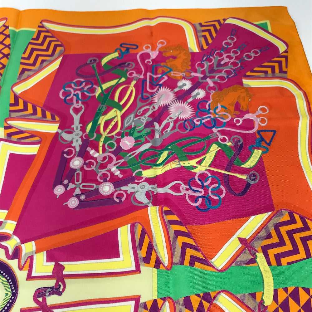 HERMES scarf silk Orange BOUQUETS SELLIER Women U… - image 5