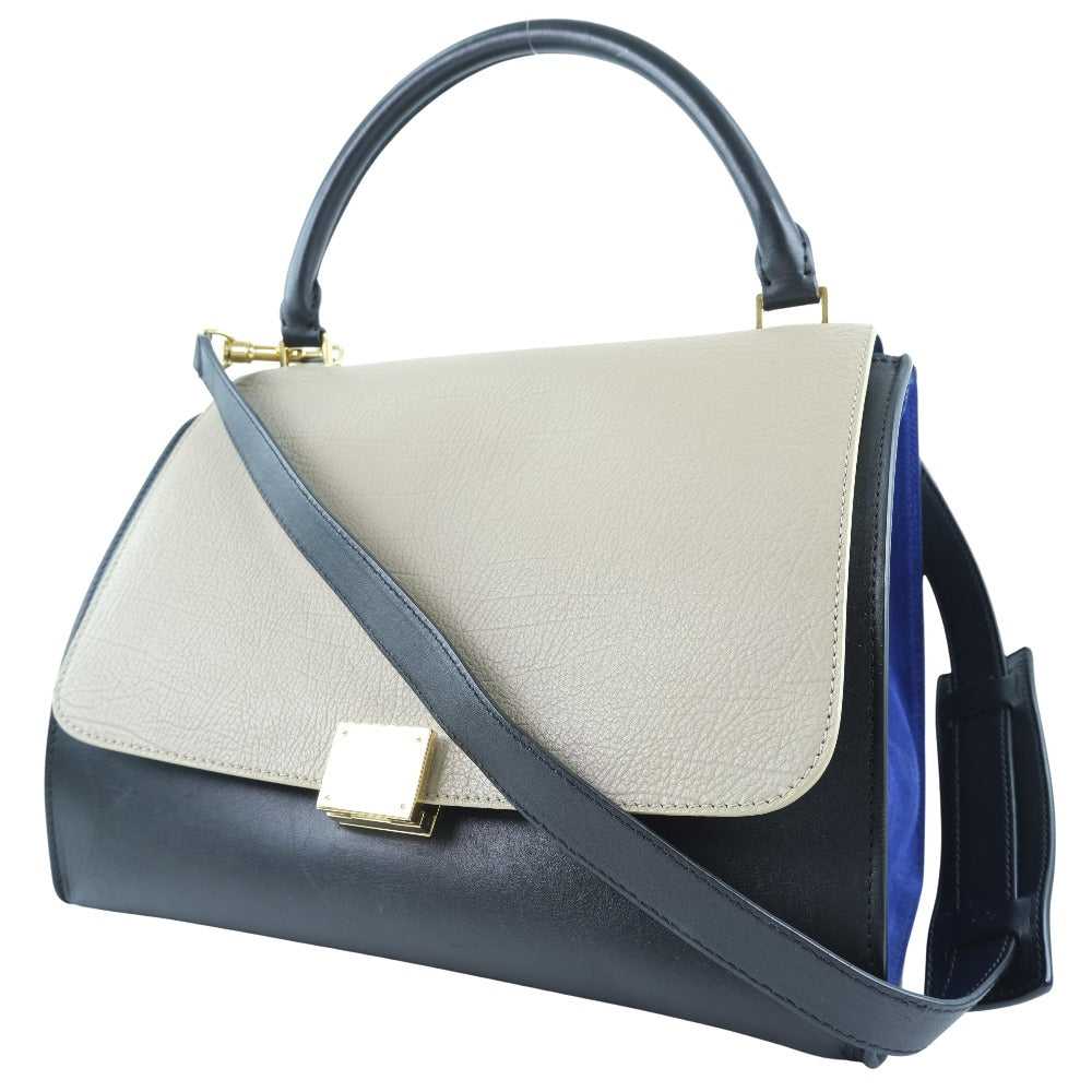 CELINE Handbag Calfskin, suede Black / blue / bei… - image 2