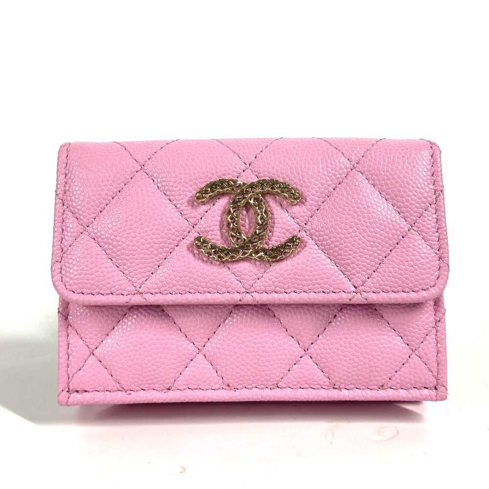 CHANEL Trifold wallet AP3182 Caviar skin pink CC … - image 1