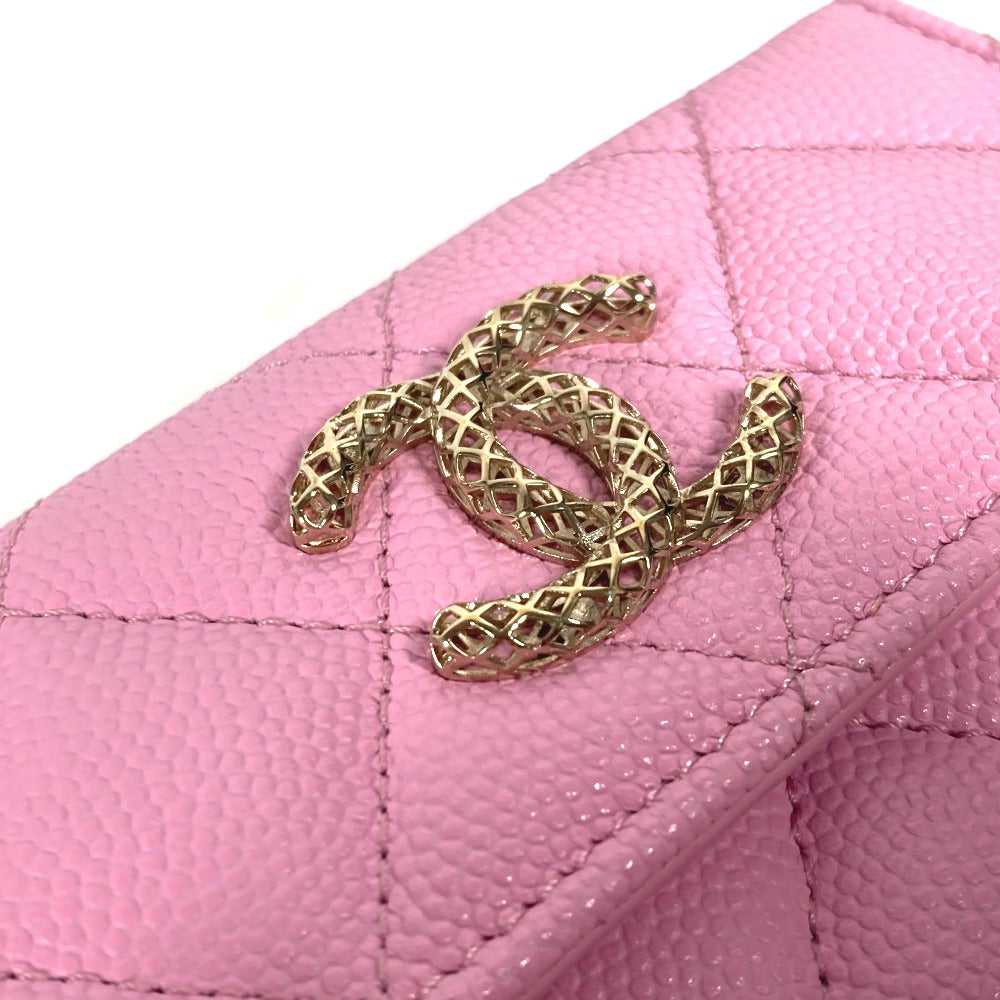 CHANEL Trifold wallet AP3182 Caviar skin pink CC … - image 5