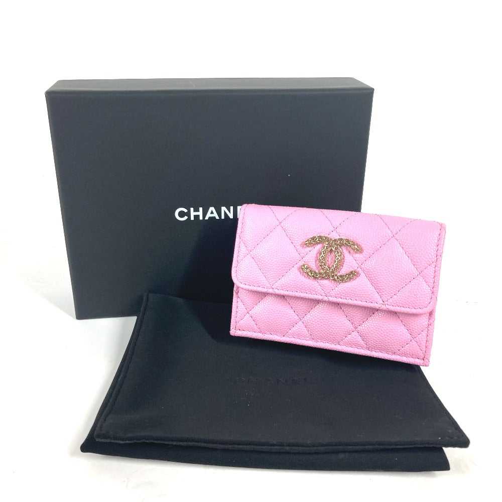 CHANEL Trifold wallet AP3182 Caviar skin pink CC … - image 8