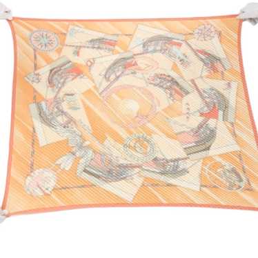 HERMES scarf silk Orange 100% silk PleatedCarre W… - image 1