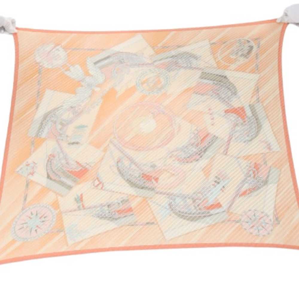 HERMES scarf silk Orange 100% silk PleatedCarre W… - image 2