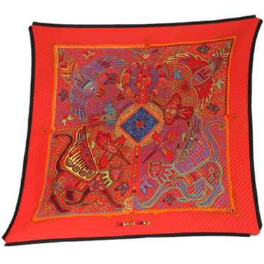 HERMES scarf silk Red Pleated scarf 100% silk uni… - image 1