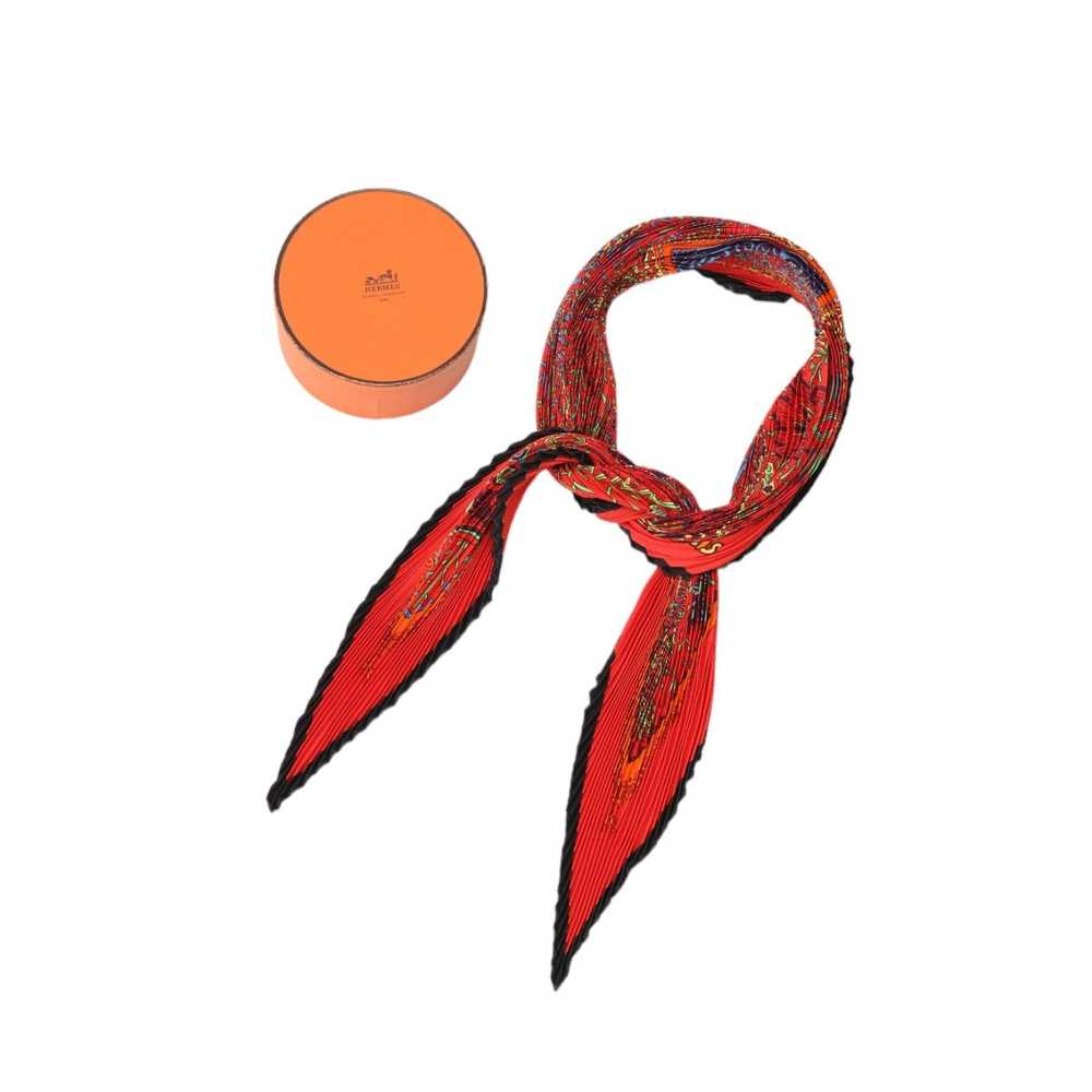 HERMES scarf silk Red Pleated scarf 100% silk uni… - image 3