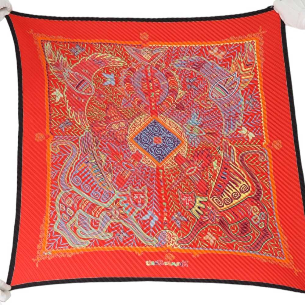 HERMES scarf silk Red Pleated scarf 100% silk uni… - image 5