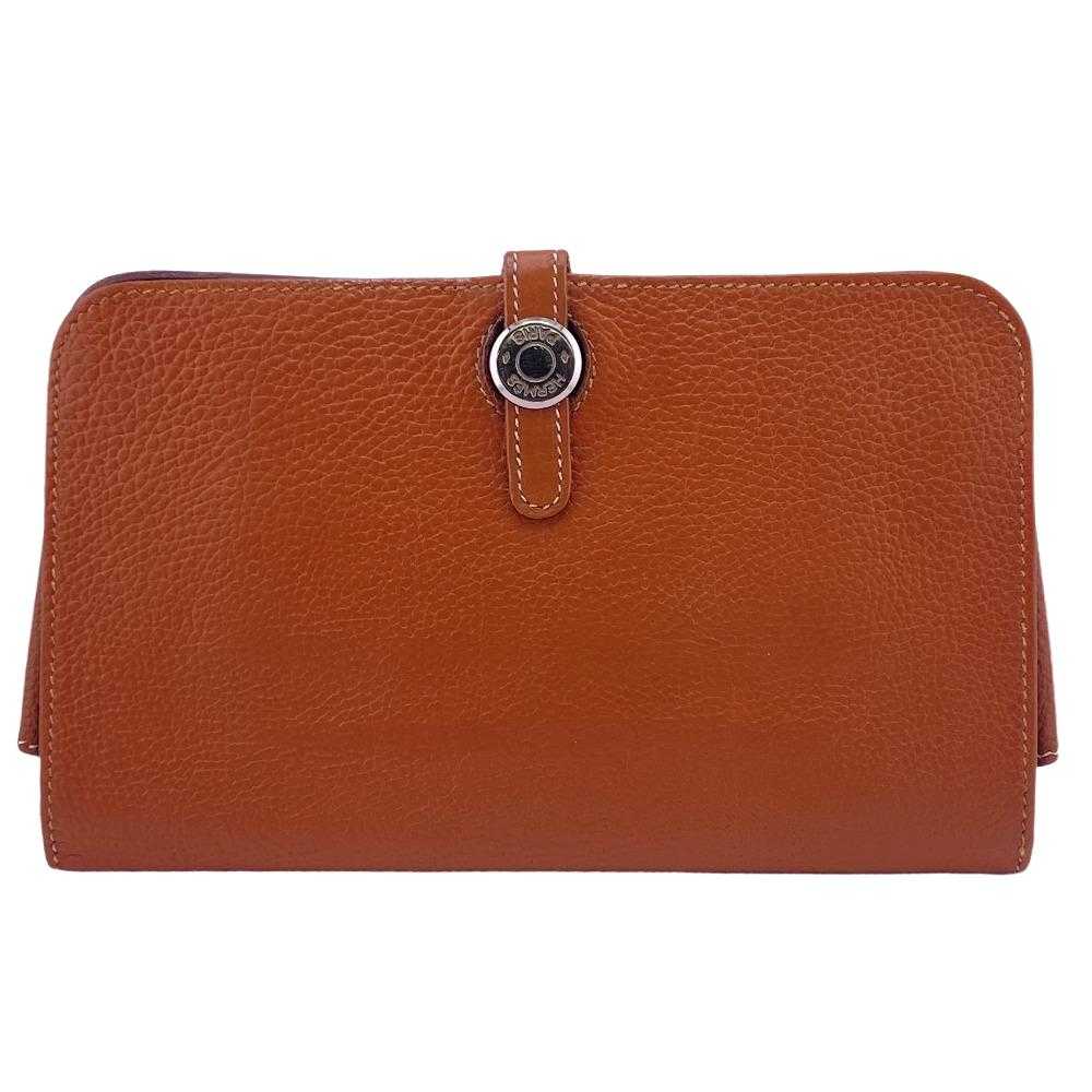 HERMES Long Wallet Purse Togo Brown Year 2005 gol… - image 1