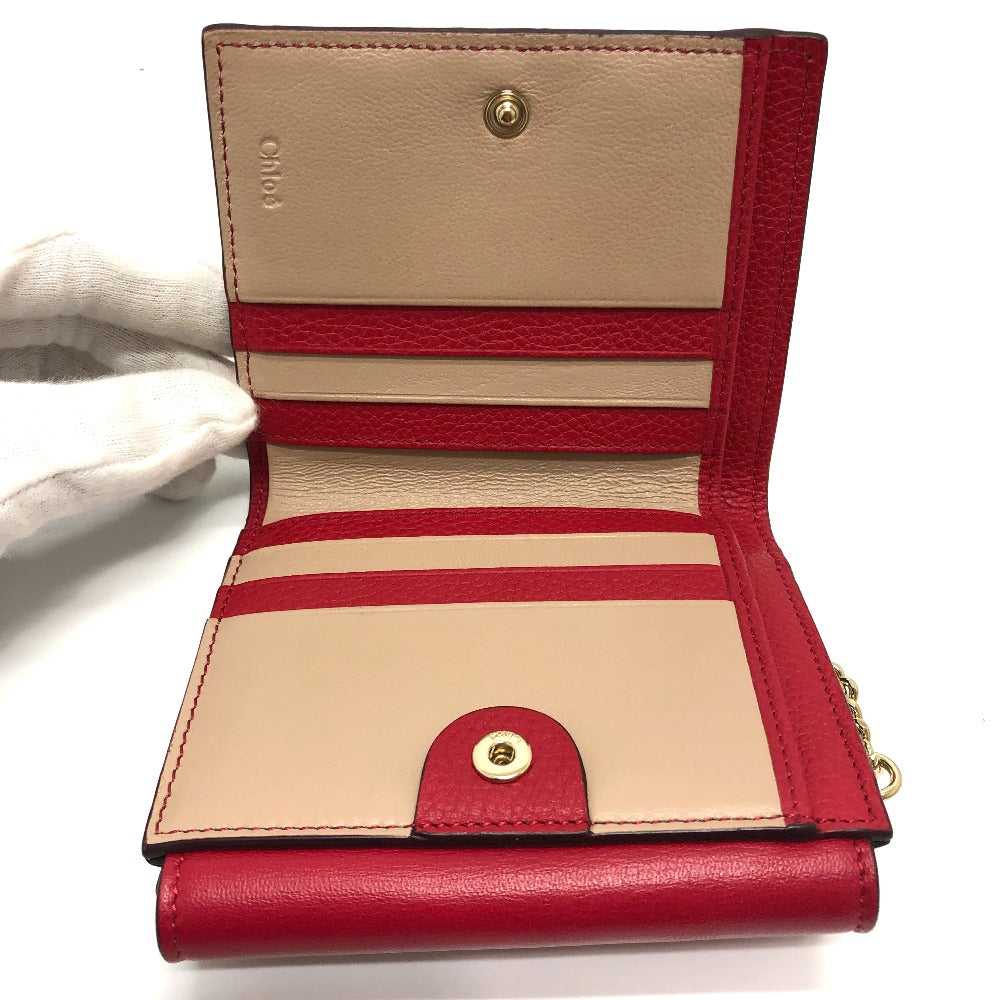 Chloe Folded wallet leather Red Chain compact wal… - image 11