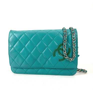 CHANEL Shoulder Bag leather green Crossbody long … - image 1