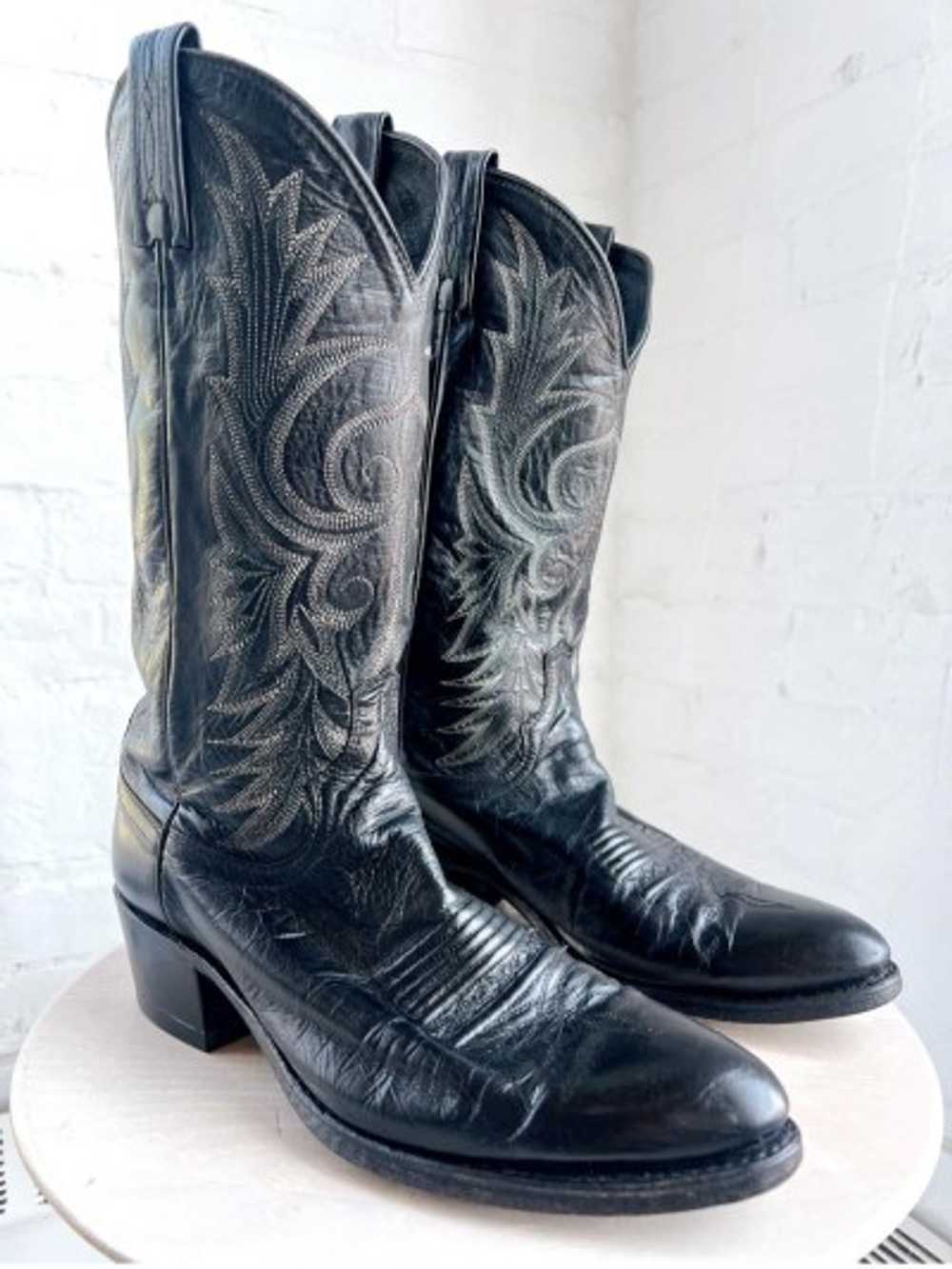 black leather cowboy boots - image 1