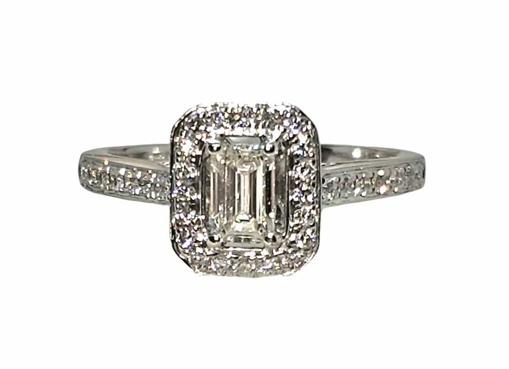 Product Details Bespoke Emerald Cut Diamond Halo … - image 1