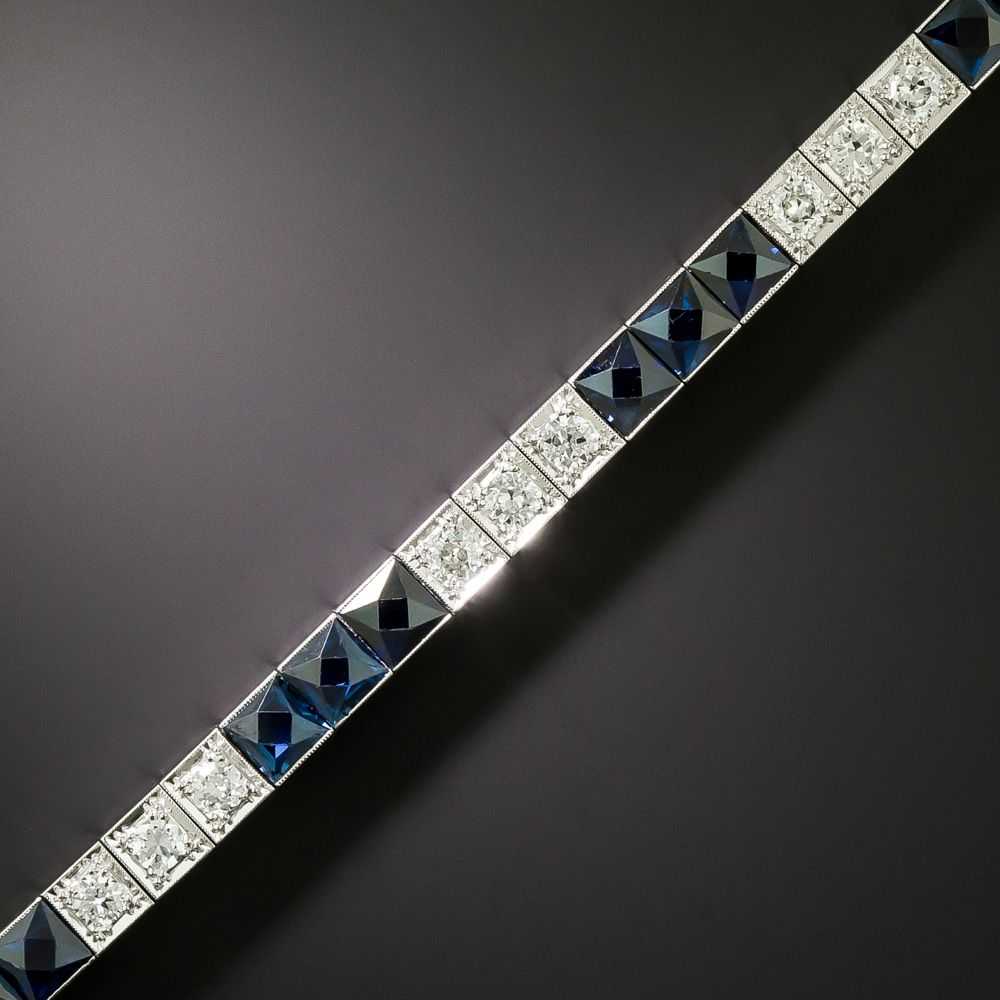 Art Deco No-Heat Sapphire And Diamond Line Bracel… - image 1