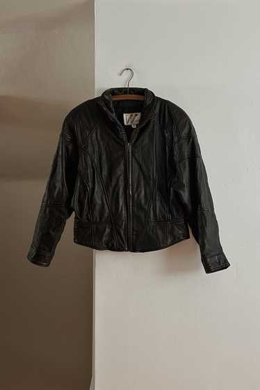 1980's BLACK LEATHER BOMBER JACKET