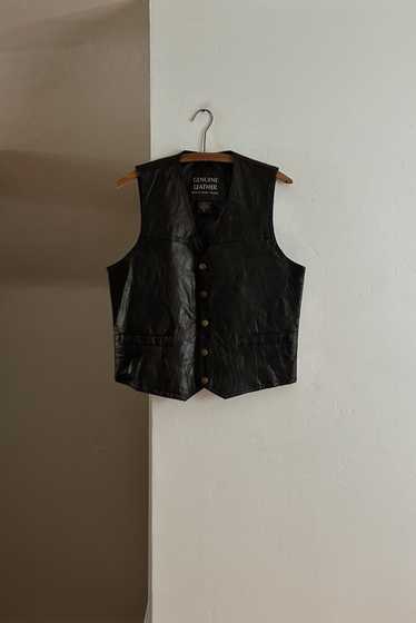 1990's BLACK PATCHED LEATHER VEST